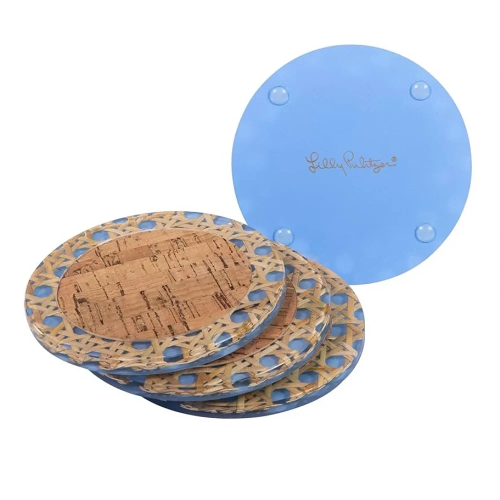 Lilly Pulitzer Blue and Tan Cork Coasters